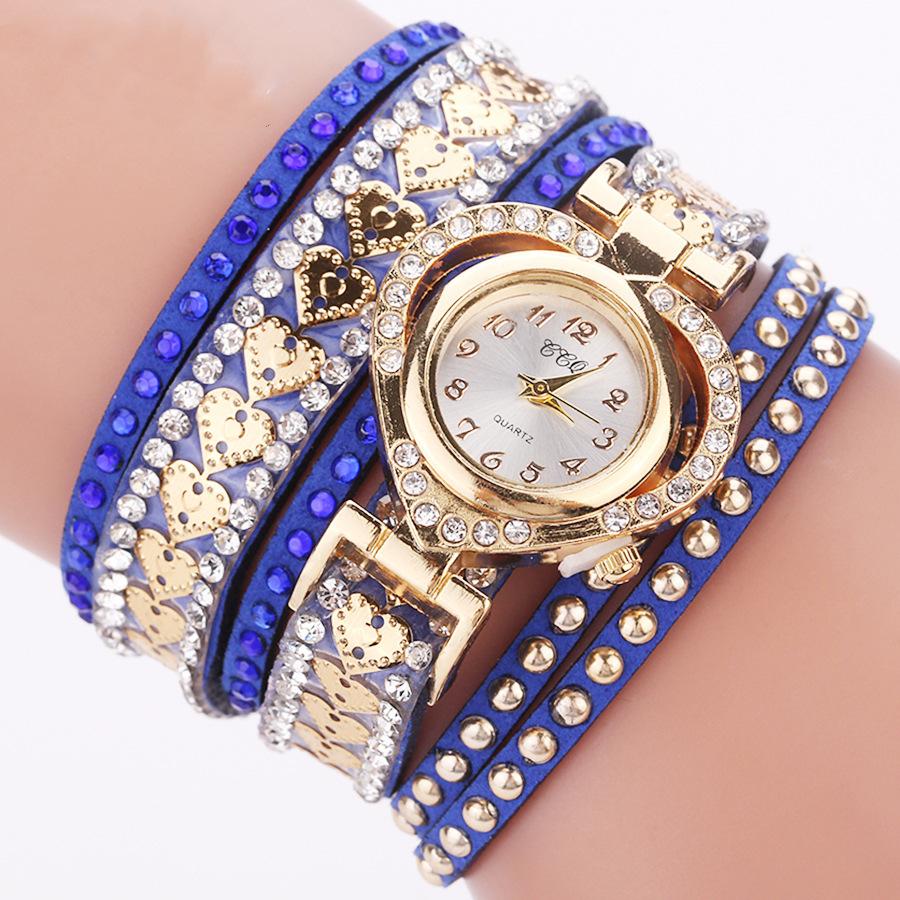Frauen Armband Leder Quarz Strass Armbanduhren Uhr Damen Kleid Uhren Geschenk blau von Joom DACH