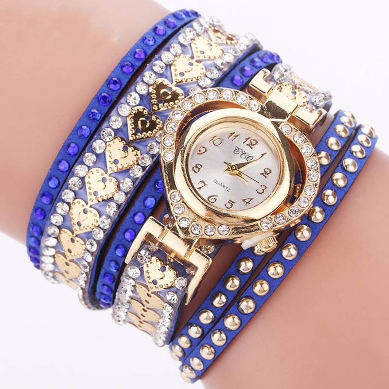 Frauen Armband Leder Quarz Strass Armbanduhren Uhr Damen Kleid Uhren Geschenk blau von Joom DACH