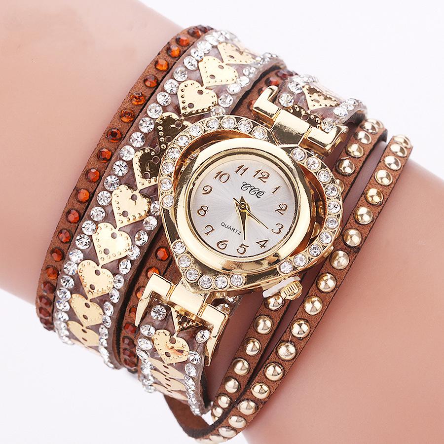 Frauen Armband Leder Quarz Strass Armbanduhren Uhr Damen Kleid Uhren Geschenk von Joom DACH
