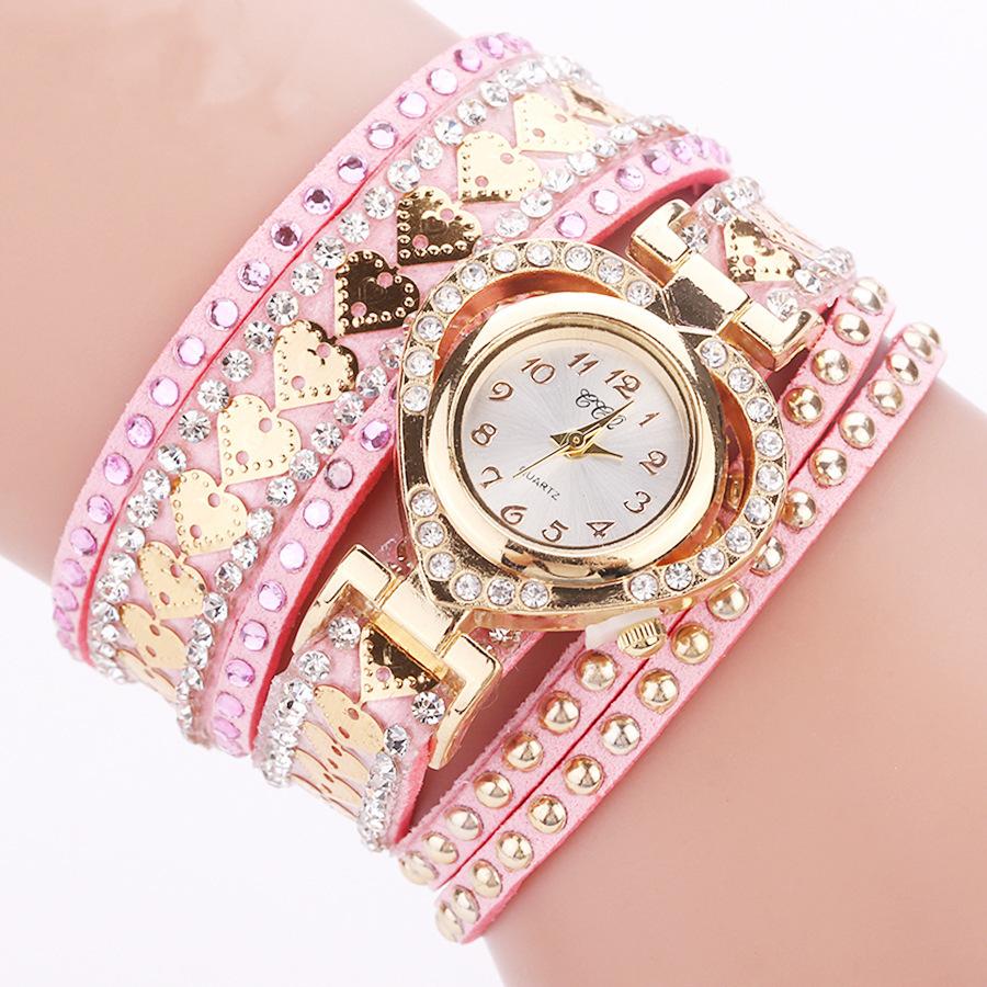 Frauen Armband Leder Quarz Strass Armbanduhren Uhr Damen Kleid Uhren Geschenk von Joom DACH
