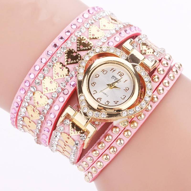 Frauen Armband Leder Quarz Strass Armbanduhren Uhr Damen Kleid Uhren Geschenk rosa von Joom DACH