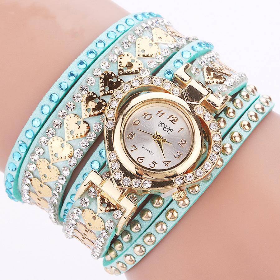 Frauen Armband Leder Quarz Strass Armbanduhren Uhr Damen Kleid Uhren Geschenk von Joom DACH