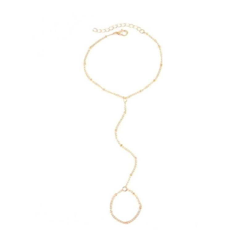 Frauen Armband Ring Integrierte Legierung Retro Hand Kette Armband Ring Hohl Kette Finger goldgelb von Joom DACH