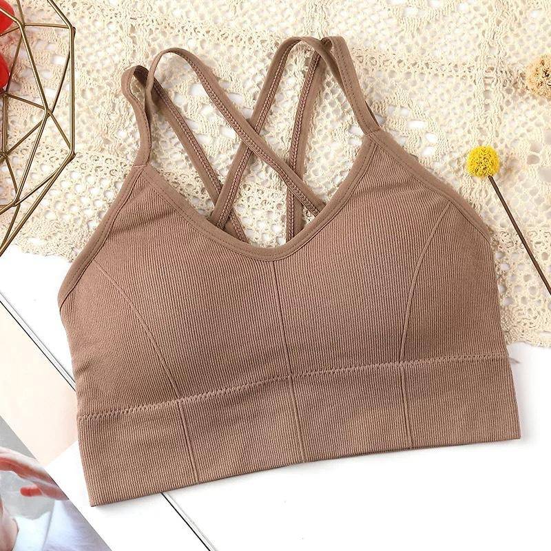 Frauen Atmungsaktive Sport-Bh Anti-schweiß Nahtlose Fitness Top Yoga Bh Stoßfest Crop Top Push Up Gym Workout Top für Mädchen khaki von Joom DACH