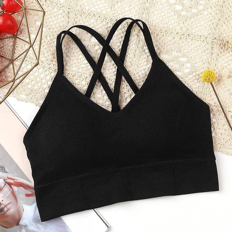 Frauen Atmungsaktive Sport-Bh Anti-schweiß Nahtlose Fitness Top Yoga Bh Stoßfest Crop Top Push Up Gym Workout Top für Mädchen schwarz von Joom DACH