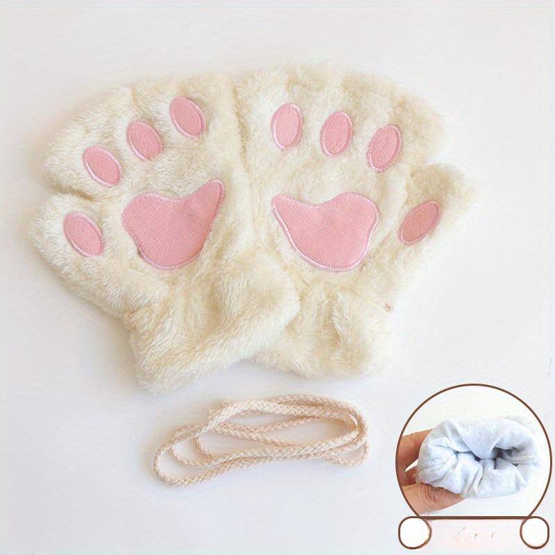 Frauen Bär Plüsch Katze Pfote Kralle Handschuhe Winter Kunstpelz Niedliche Kätzchen Fingerlose Fäustlinge Handschuhe Weihnachten Halloween für Damen weiß von Joom DACH