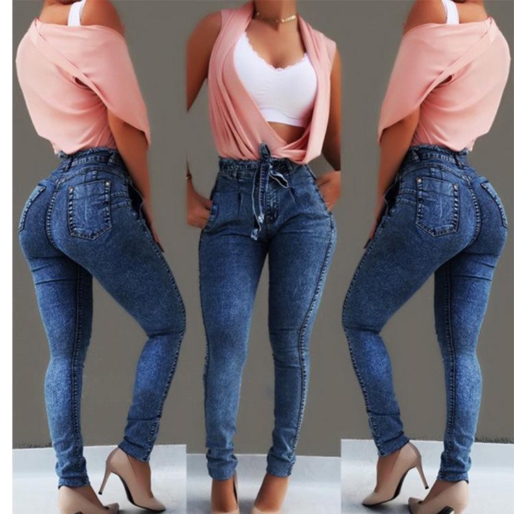 Frauen Bandage Denim Plus Größe Jeans Femme Bleistift Hosen Dünne Hohe Taille S blau von Joom DACH