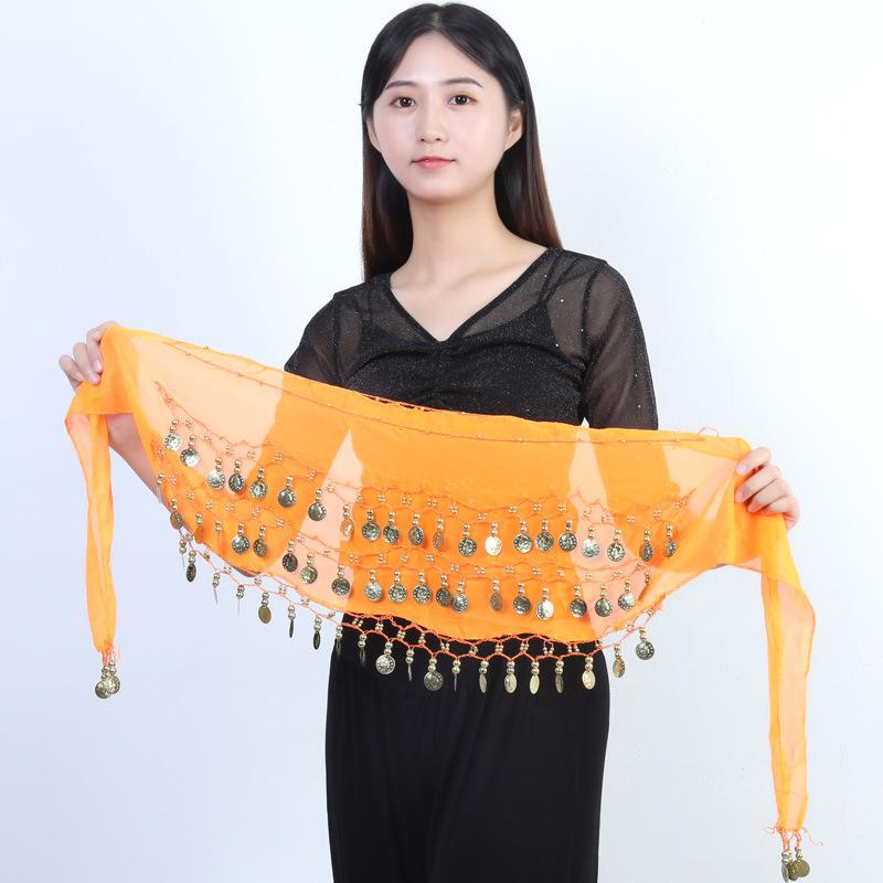 Frauen Bauchtanz Hüfttuch Wrap Taille Kette Gürtel Tanz Rock Kostüm Münzen Dancewear 145cm orange von Joom DACH