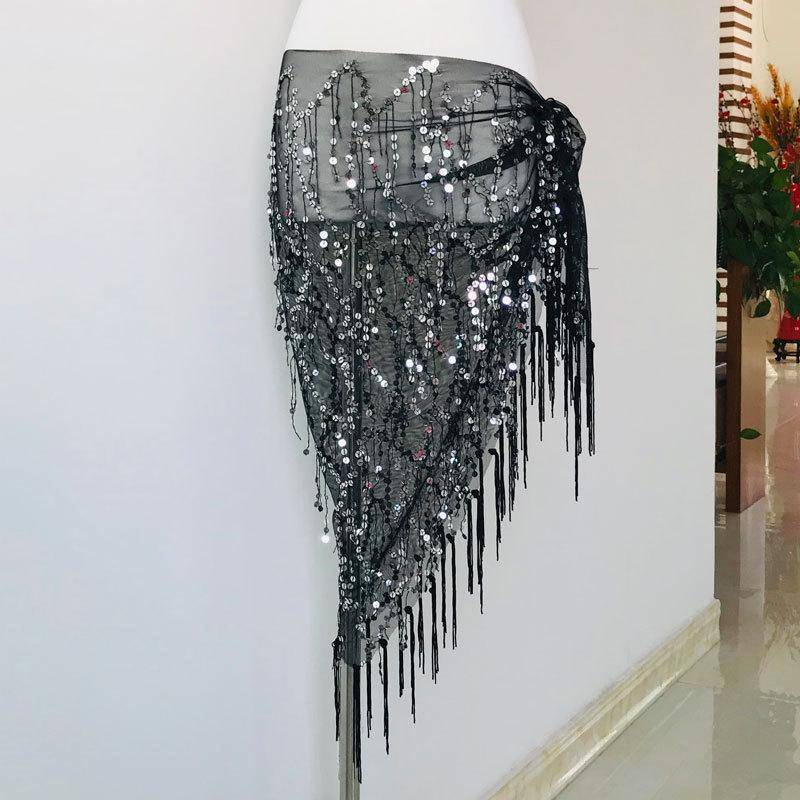 Frauen Bauchtanz Kostüme Bauchtanz Taille Kette Hüfttuch Pailletten Quaste Indischer Bauchtanz silber von Joom DACH