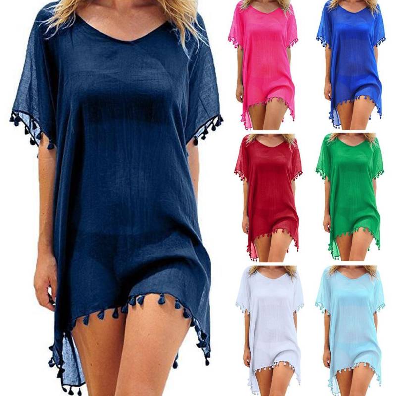 Frauen Beachwear Bademode Quaste Bikini Cover Up Sommer Kaftan Sarong Strandkleid one size violett von Joom DACH