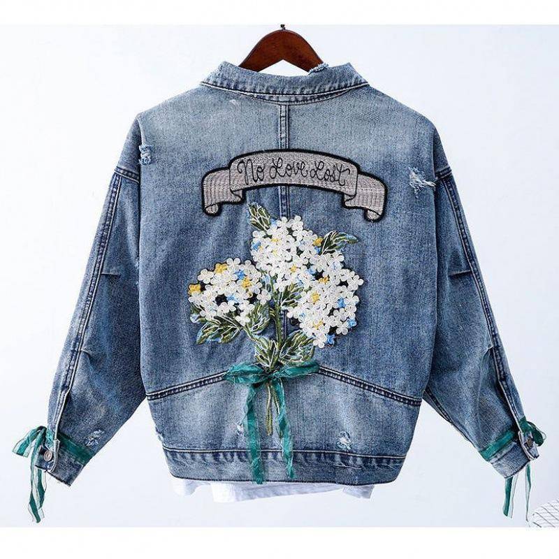 Frauen Bestickte Jeansjacke Weiblichen Frühling und Herbst Lose Koreanische Version der Beliebten Kurzen Plus XXXXL von Joom DACH