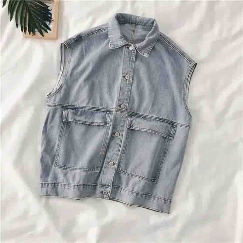Frauen Bf Wind Frühling Denim Weste Lose Alle-spiel Koreanische Ärmellose Weste Overalls Casual Mantel Volltonfarbe S von Joom DACH