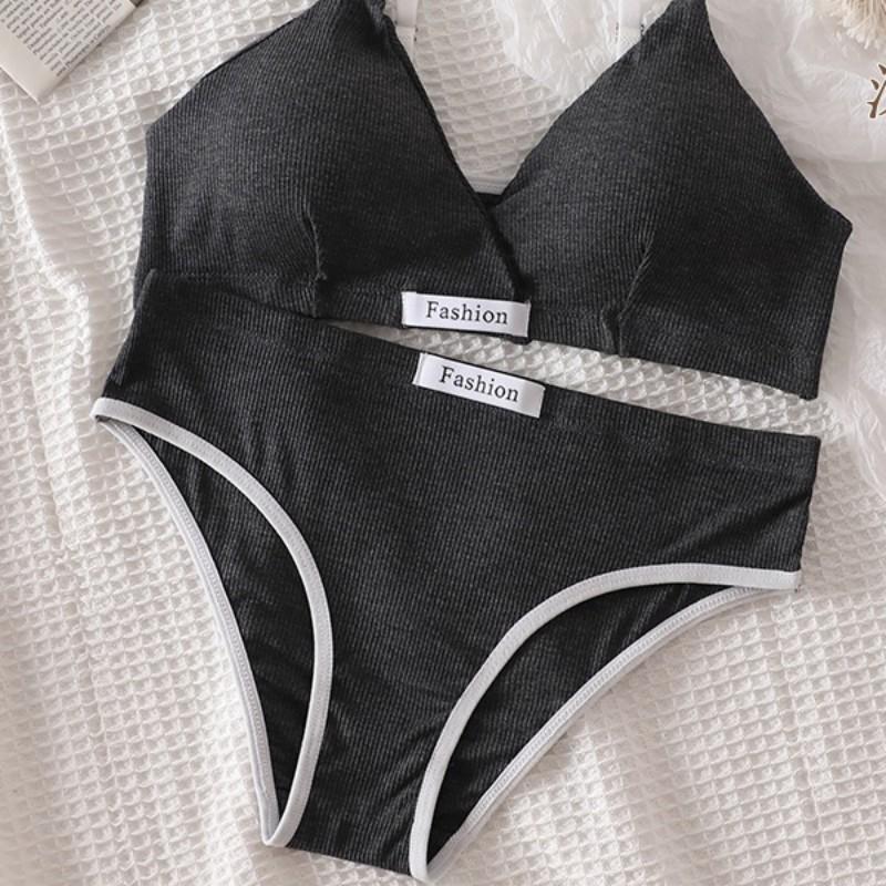 Frauen Bh Set Sexy Slip Low Taille Höschen Draht Frei Bh Bralette Dessous Büstenhalter Weibliche Baumwolle Unterwäsche Set One Size dunkelgraue von Joom DACH
