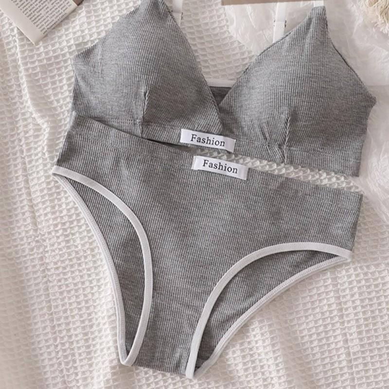 Frauen Bh Set Sexy Slip Low Taille Höschen Draht Frei Bh Bralette Dessous Büstenhalter Weibliche Baumwolle Unterwäsche Set One Size hellgrau von Joom DACH