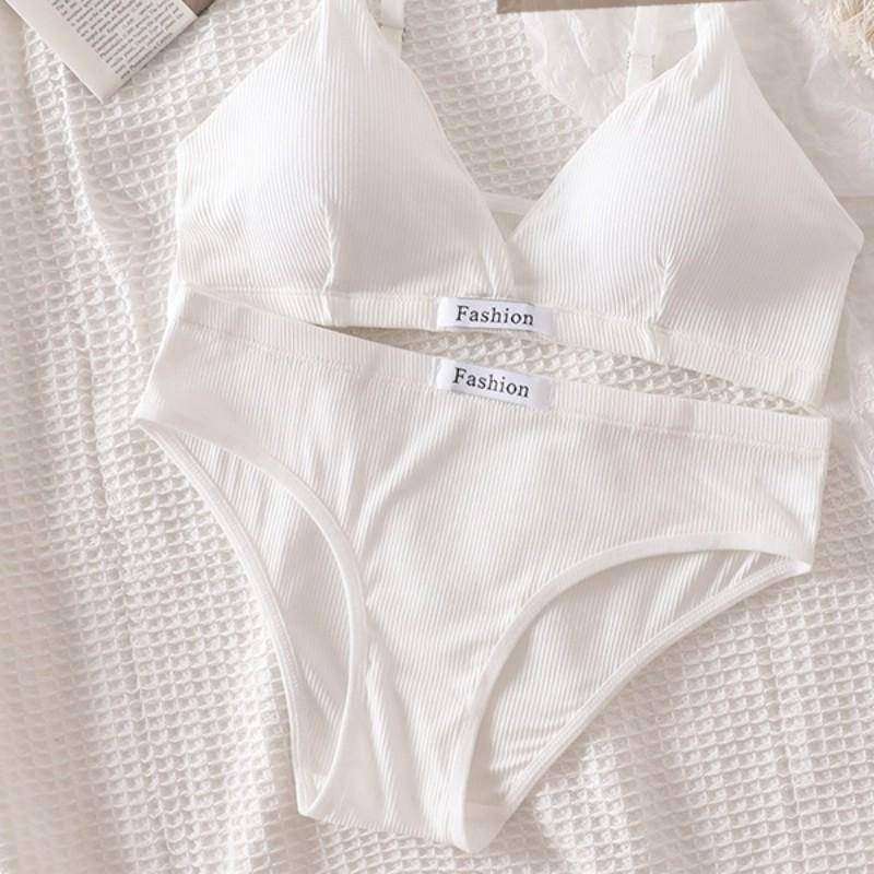Frauen Bh Set Sexy Slip Low Taille Höschen Draht Frei Bh Bralette Dessous Büstenhalter Weibliche Baumwolle Unterwäsche Set One Size weiß von Joom DACH