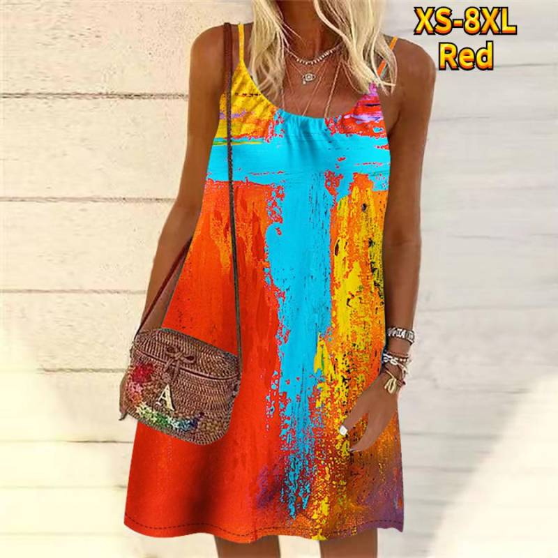 Frauen Blume Bunte Tinte Gedruckt Mini Kleid Ärmelloses Party Kleid Sommer Strand Kleid Sommerkleid 8XL rot Frauen Blume Bunte Tinte Gedruckt Mini Kleid Ärmelloses Party Kleid Sommer Strand Kleid Sommerkleid 8XL rot von Joom DACH