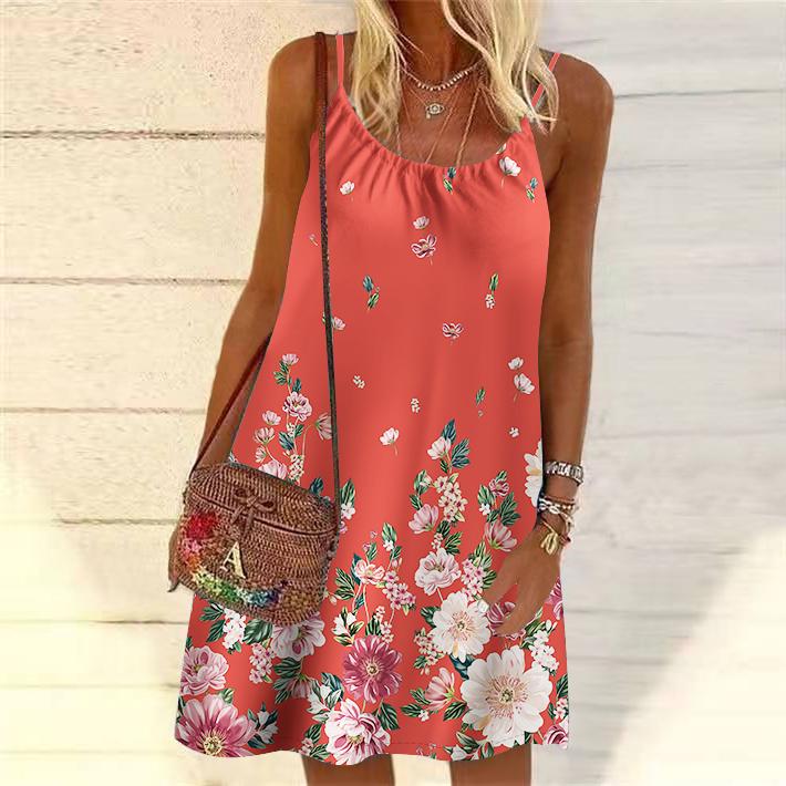 Frauen Blume Fallende Blumen Gedruckt Mini Kleid Ärmelloses Party Kleid Sommer Strand Kleid Sommerkleid 3XL von Joom DACH