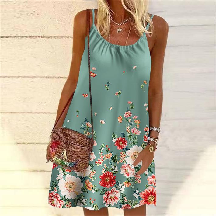 Frauen Blume Fallende Blumen Gedruckt Mini Kleid Ärmelloses Party Kleid Sommer Strand Kleid Sommerkleid 5XL hellgrüne von Joom DACH