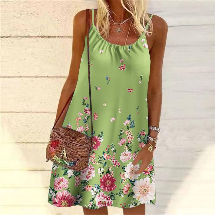 Frauen Blume Fallende Blumen Gedruckt Mini Kleid Ärmelloses Party Kleid Sommer Strand Kleid Sommerkleid 8XL grün von Joom DACH