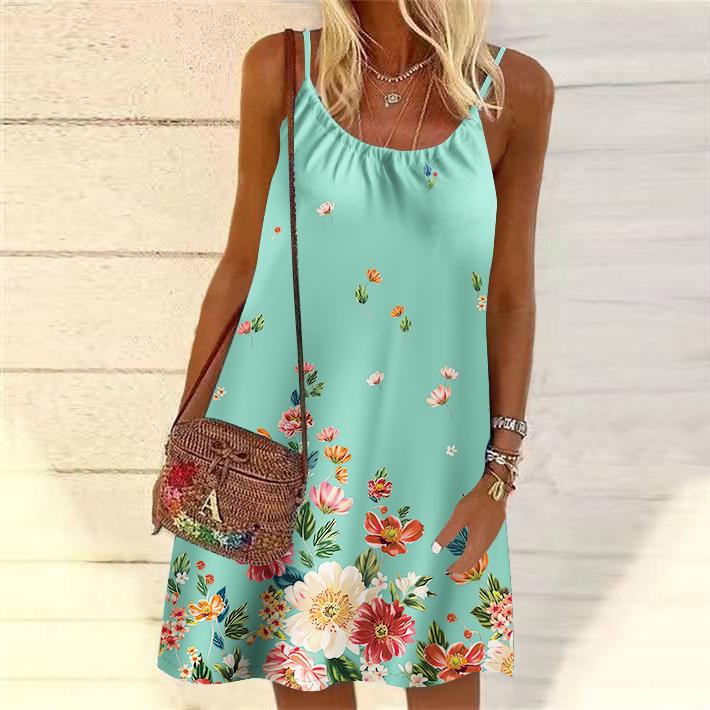 Frauen Blume Fallende Blumen Gedruckt Mini Kleid Ärmelloses Party Kleid Sommer Strand Kleid Sommerkleid L von Joom DACH