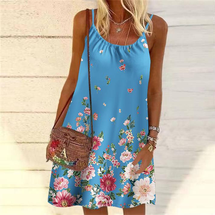 Frauen Blume Fallende Blumen Gedruckt Mini Kleid Ärmelloses Party Kleid Sommer Strand Kleid Sommerkleid XS von Joom DACH