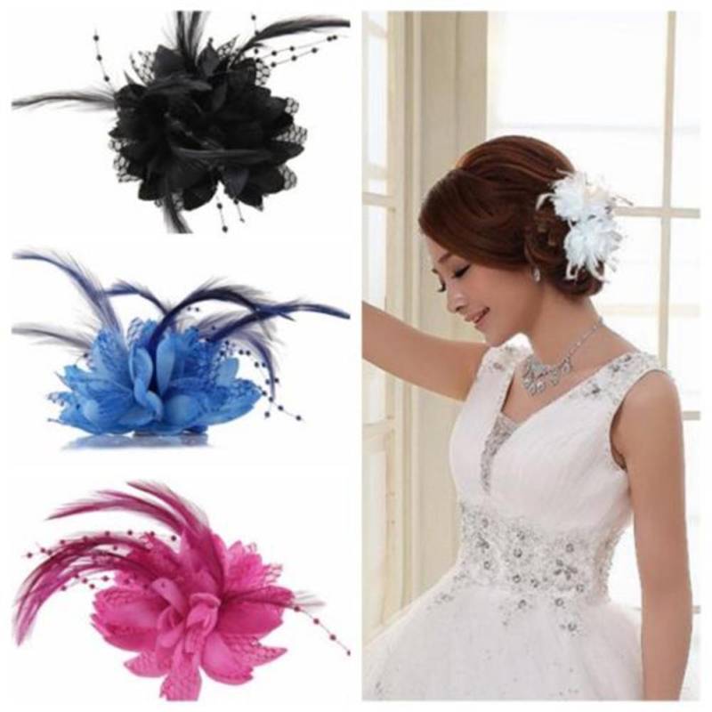 Frauen Blume Feder Corsage Haarband Pin Haar Clip Kopfbedeckung Party Dekor Geschenk Haar Dekor rot von Joom DACH
