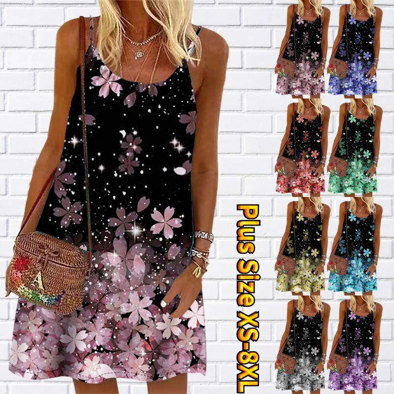 Frauen Blume Fragmentierte Kleine Pailletten Gedruckt Mini Kleid Ärmelloses Party Kleid Sommer Strand Kleid Sommerkleid M von Joom DACH