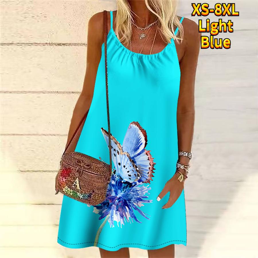 Frauen Blume Schmetterling Bestäubung Gedruckt Mini Kleid Ärmelloses Party Kleid Sommer Strand Kleid Sommerkleid 6XL hellblaue Frauen Blume Schmetterling Bestäubung Gedruckt Mini Kleid Ärmelloses Party Kleid Sommer Strand Kleid Sommerkleid 6XL hellblaue von Joom DACH