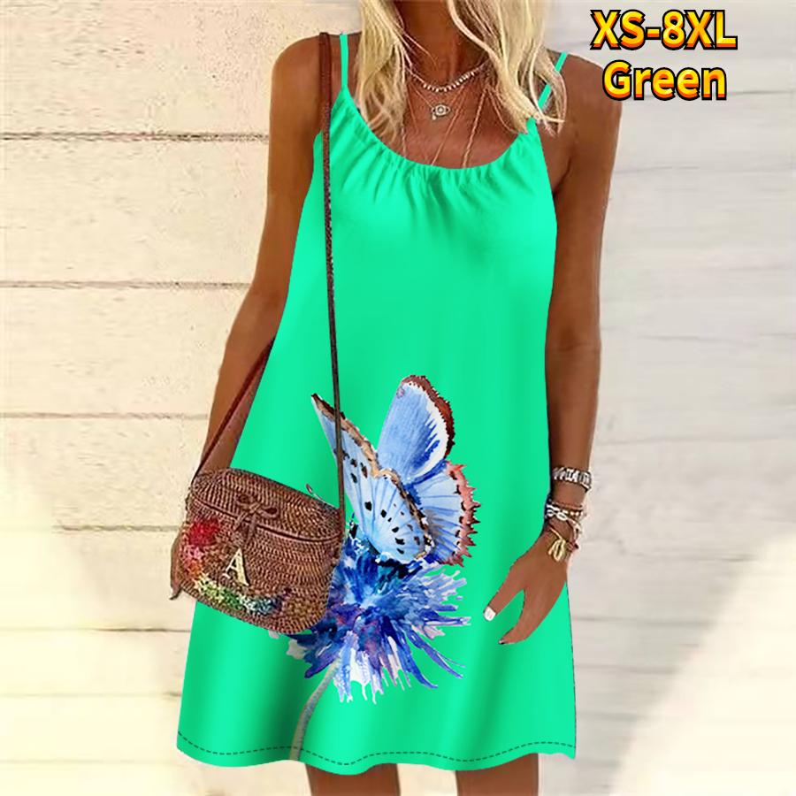Frauen Blume Schmetterling Bestäubung Gedruckt Mini Kleid Ärmelloses Party Kleid Sommer Strand Kleid Sommerkleid 6XL von Joom DACH