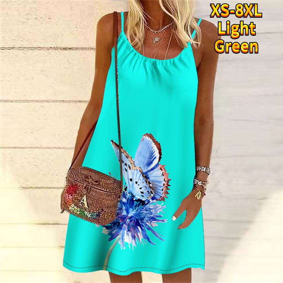 Frauen Blume Schmetterling Bestäubung Gedruckt Mini Kleid Ärmelloses Party Kleid Sommer Strand Kleid Sommerkleid M von Joom DACH