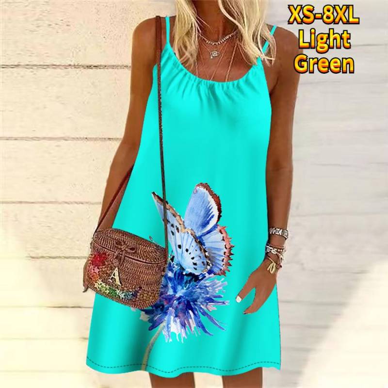 Frauen Blume Schmetterling Bestäubung Gedruckt Mini Kleid Ärmelloses Party Kleid Sommer Strand Kleid Sommerkleid M von Joom DACH
