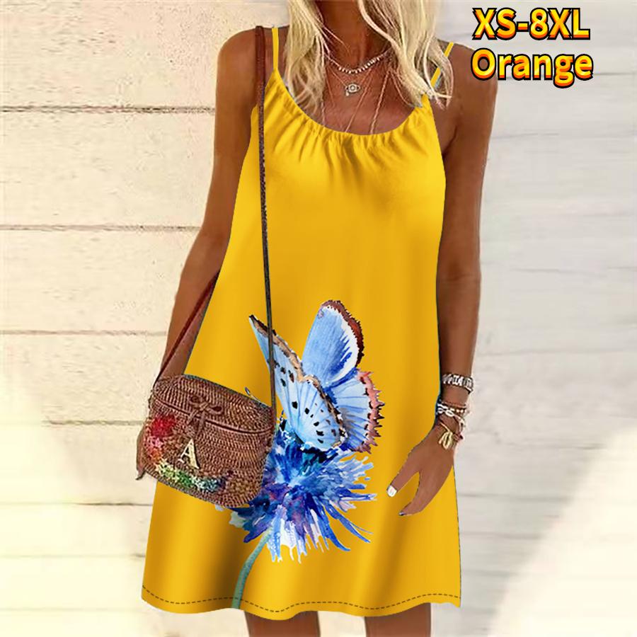 Frauen Blume Schmetterling Bestäubung Gedruckt Mini Kleid Ärmelloses Party Kleid Sommer Strand Kleid Sommerkleid XXL orange Frauen Blume Schmetterling Bestäubung Gedruckt Mini Kleid Ärmelloses Party Kleid Sommer Strand Kleid Sommerkleid XXL orange von Joom DACH
