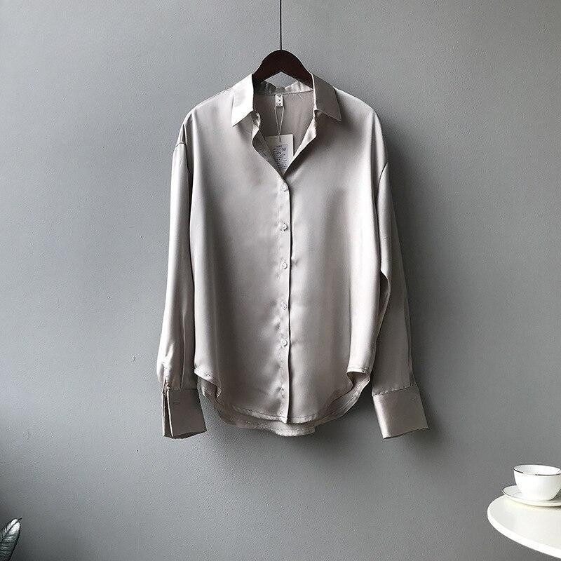 Frauen Bluse Kleidung Korea Langarm Büro Dame Casual Dame Shirts Bluse Solide Tunika Lose Frühling Sommer Hemd S grau von Joom DACH