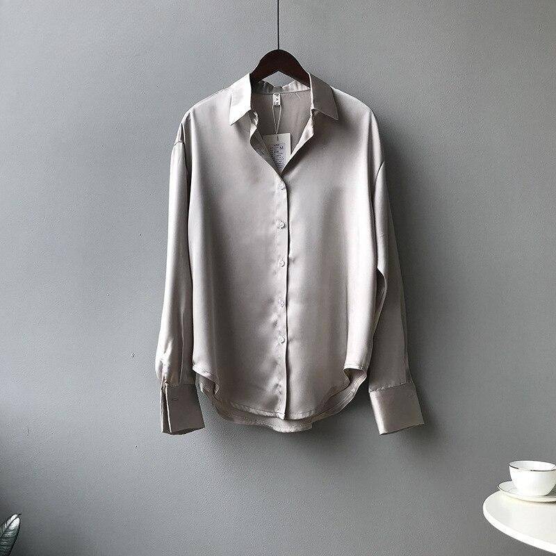 Frauen Bluse Kleidung Korea Langarm Büro Dame Casual Dame Shirts Bluse Solide Tunika Lose Frühling Sommer Hemd S grau von Joom DACH