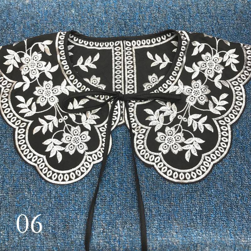 Frauen Bluse Puppe Kragen Gefälschte Kragen Bestickte Schleife Abnehmbare Spitze Hals Hemd Pullover Zubehör von Joom DACH