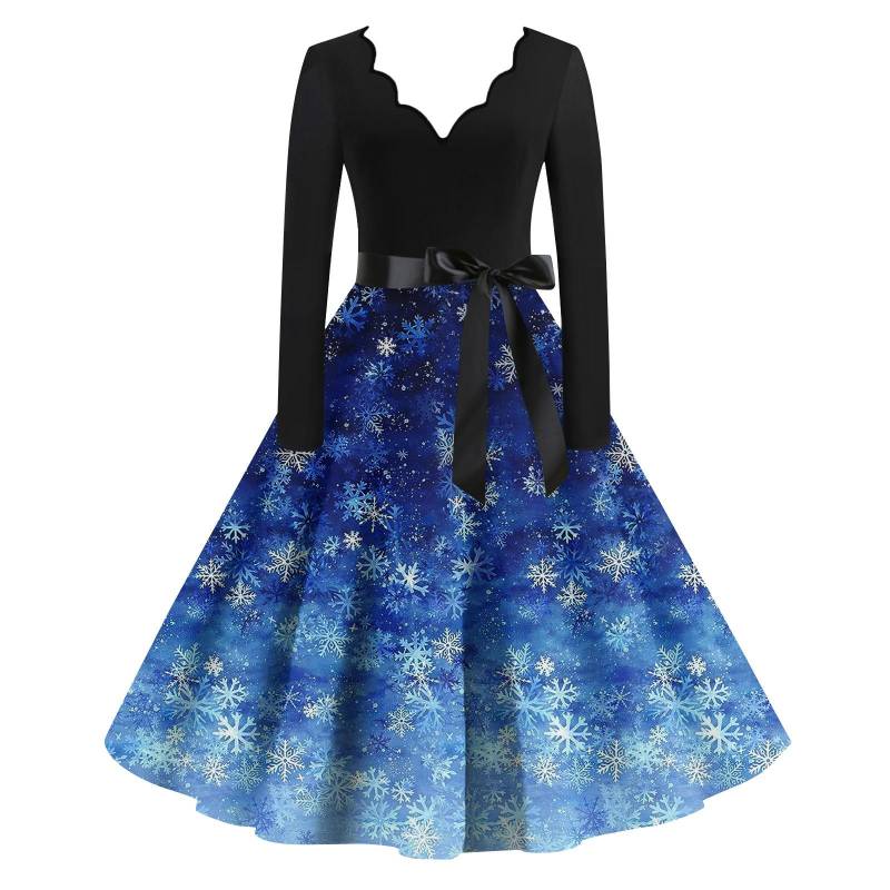 Frauen Casual Fashion V-ausschnitt Lange Ärmeln Retro Weihnachten Print Retro Kleid Herbst M von Joom DACH