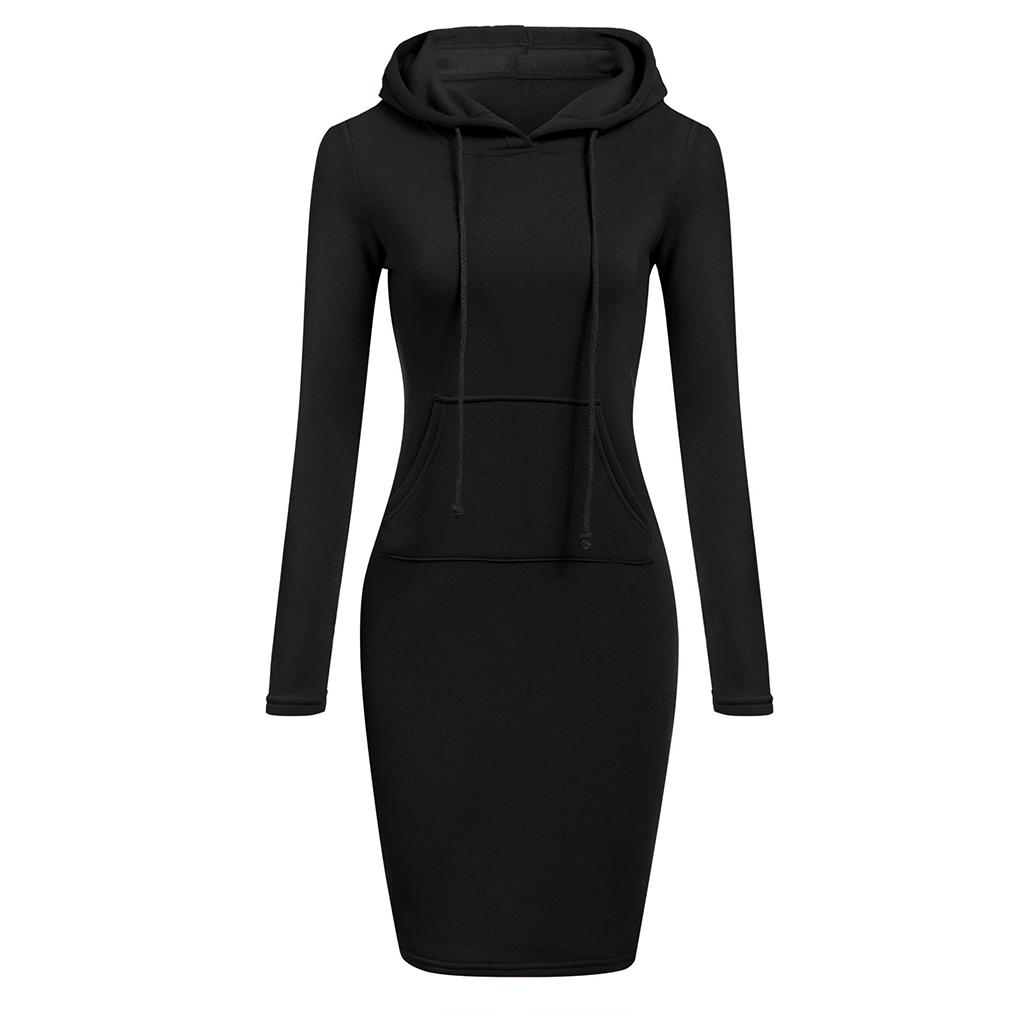 Frauen Casual Kleid Langarm Kapuzenpullover Taschen Pullover Tops L schwarz von Joom DACH