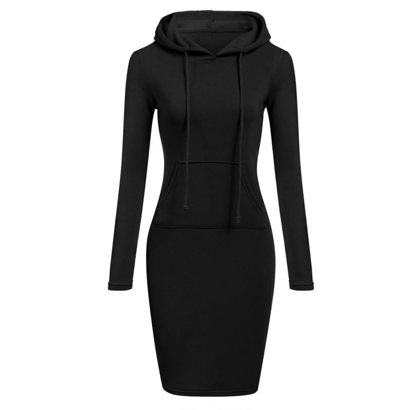 Frauen Casual Kleid Langarm Kapuzenpullover Taschen Pullover Tops L schwarz von Joom DACH