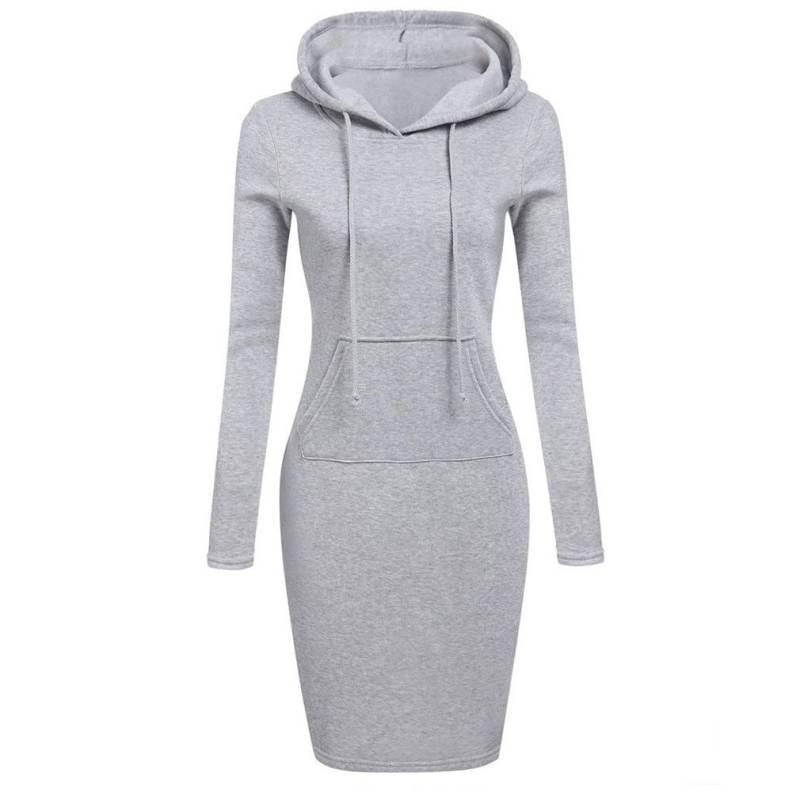 Frauen Casual Kleid Langarm Kapuzenpullover Taschen Pullover Tops XL grau von Joom DACH