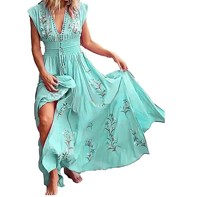Frauen Casual Lose Bohemian Blumenkleid Kurzarm Lange Maxi Sommer Strand Swing Kleid XXL blau Frauen Casual Lose Bohemian Blumenkleid Kurzarm Lange Maxi Sommer Strand Swing Kleid XXL blau von Joom DACH