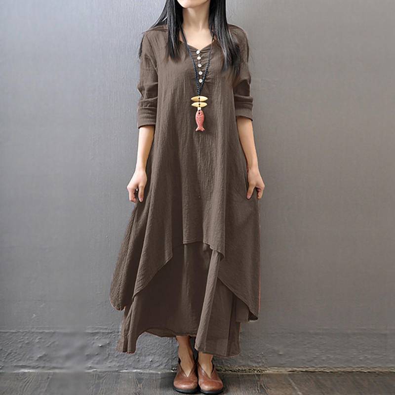 Frauen Casual Lose Langarm Baumwolle Leinen Boho Langes Kleid Unregelmäßiges Kleid XL Frauen Casual Lose Langarm Baumwolle Leinen Boho Langes Kleid Unregelmäßiges Kleid XL von Joom DACH