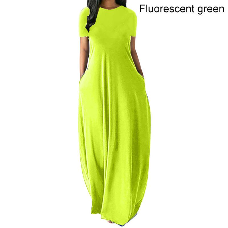 Frauen Casual Lose O-ansatz Lange Kleider Kurzarm Sommer Strand Kleid Elegante Abend Party Kleid 2XL fluoreszierende grün von Joom DACH