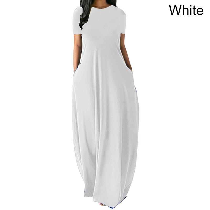 Frauen Casual Lose O-ansatz Lange Kleider Kurzarm Sommer Strand Kleid Elegante Abend Party Kleid 2XL von Joom DACH