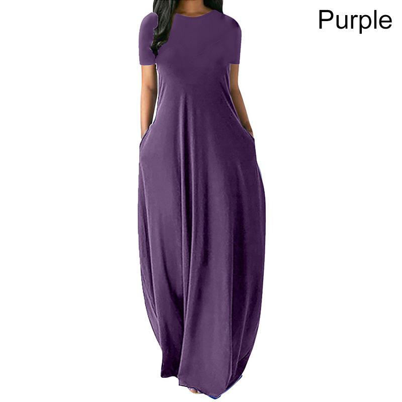 Frauen Casual Lose O-ansatz Lange Kleider Kurzarm Sommer Strand Kleid Elegante Abend Party Kleid 4XL violett von Joom DACH