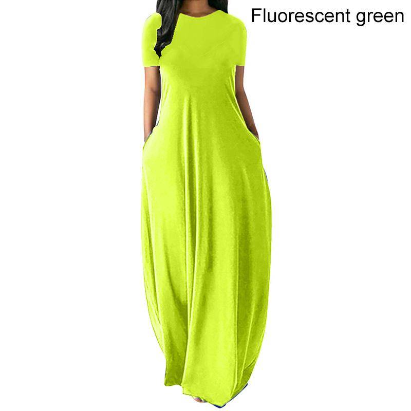 Frauen Casual Lose O-ansatz Lange Kleider Kurzarm Sommer Strand Kleid Elegante Abend Party Kleid 5XL fluoreszierende grün von Joom DACH