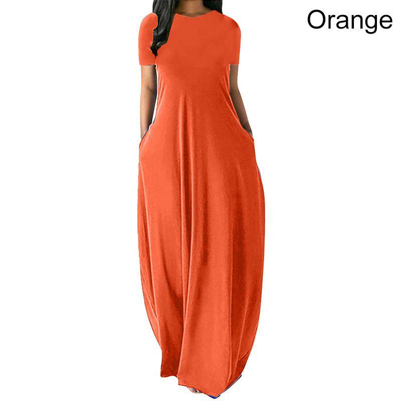 Frauen Casual Lose O-ansatz Lange Kleider Kurzarm Sommer Strand Kleid Elegante Abend Party Kleid 5XL orange von Joom DACH