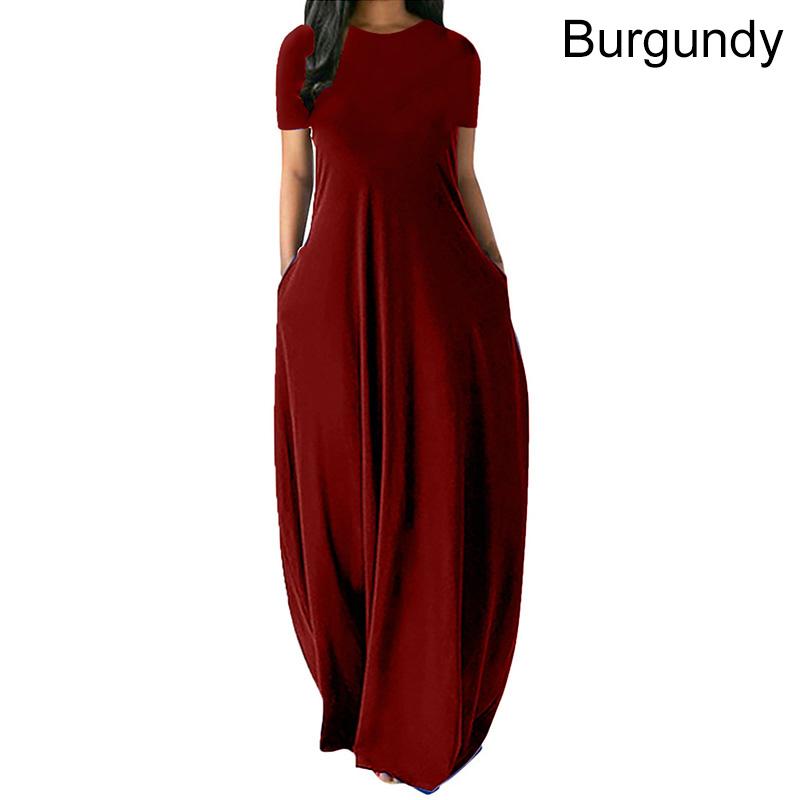 Frauen Casual Lose O-ansatz Lange Kleider Kurzarm Sommer Strand Kleid Elegante Abend Party Kleid L bordeaux von Joom DACH