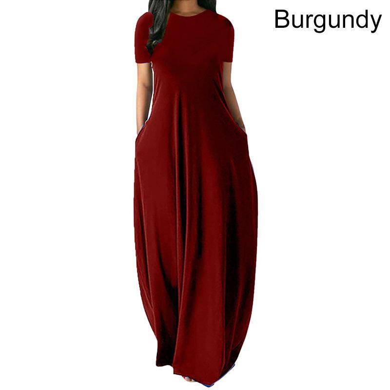 Frauen Casual Lose O-ansatz Lange Kleider Kurzarm Sommer Strand Kleid Elegante Abend Party Kleid M bordeaux von Joom DACH