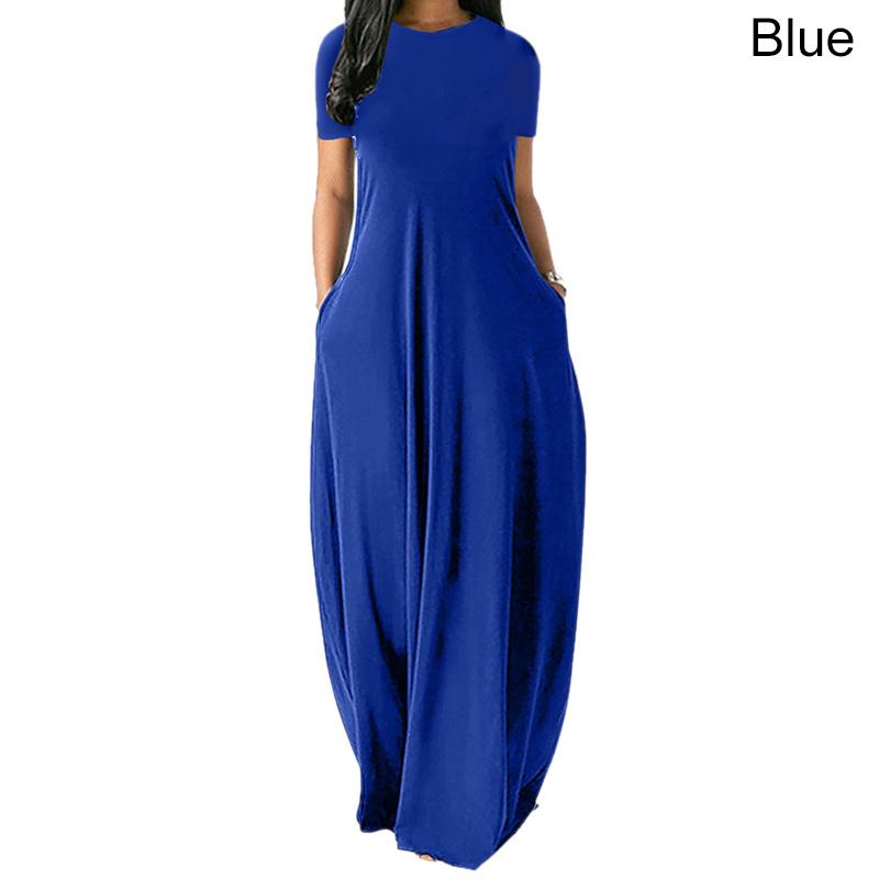 Frauen Casual Lose O-ansatz Lange Kleider Kurzarm Sommer Strand Kleid Elegante Abend Party Kleid S blau von Joom DACH