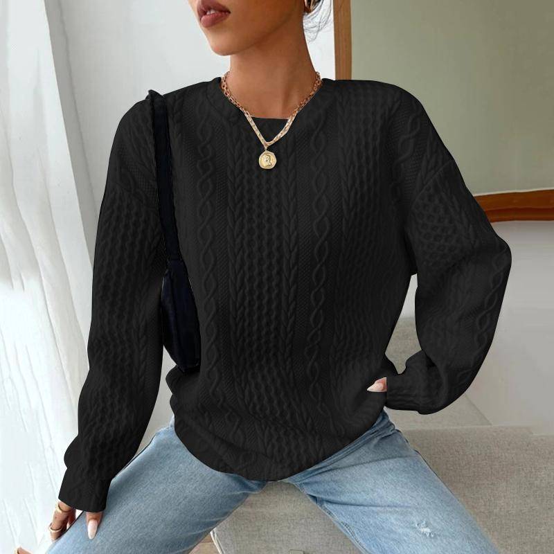 Frauen Casual O-ansatz Langarm Pullover Sweatshirt Herbst Tops S schwarz von Joom DACH